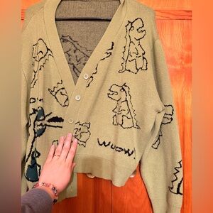 Cider Green Dinosaur Patterned Women's Cardigan